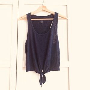 Aerie Ribbed Crop Knot-tie Navy Tank